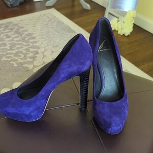 Brian Atwood Purple Python Leather and Suede Platform Pumps Size 9.5